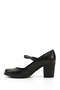 Women's Black Blunt Toe Medium Thick Heeled Genuine Leather Shoes - 6