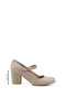 Women/Girls Beige Blunt Toe Medium Thick Heeled Genuine Leather Shoes - 3