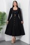 Square Neck Buttoned Rubber Belt Dress 2025-4314 - 4