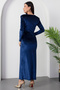 Degaje Yaka Shoulder Shoulder Pad Piece Long Sleeve Velvet Dress 2025-4397 - 7