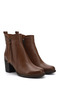 Women's Tan Floater Zippered Genuine Leather Block Heel Boots - 5