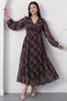 Double-Breasted Collar Long Sleeve Plaid Chiffon Dress 2026-4527 - 3