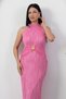 Halter Neck Dress with Waist Buckle and Tie Grs4023 - 2
