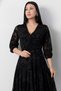 Double-Breasted Collar Long Flocked Printed Tulle Dress Dks1400 - 2