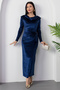 Degaje Yaka Shoulder Shoulder Pad Piece Long Sleeve Velvet Dress 2025-4397 - 3