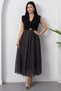 Double-Breasted Collar Belted Polka Dot Chiffon Dress Grs3911 - 6