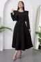 Flounce Sleeves Belted Crepe Dress 2025-4309 - 6