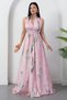 Halter neck floral dress with corsage k-262604