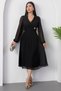 Double-Breasted Neck Buckled Waist Long Sleeve Chiffon Dress 2025-4329 - 3