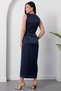 Oval Neckline Waist Buckle Satin Dress Grs3940 - 7