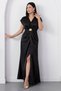 V-Neck Dress with Waist Buckle and Slit K-252618 - 7