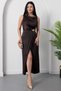 Oval Neckline Waist Buckle Satin Dress Grs3940 - 4