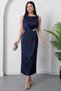 Oval Neckline Waist Buckle Satin Dress Grs3940 - 3
