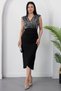 Double Breasted Collar Pulpayet Detail Sleeveless Crepe Dress Grs3820 - 3
