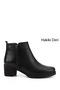 Women's Black Zippered Thick Heeled Genuine Leather Boots