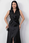 Shirt Collar Waist Knotted Satin Dress K-261737 - 2