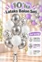 12 Inch White Silver and Confetti Mixed Balloon 10 Pcs - 2