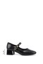 Women's Black Crocodile Short Thick Heeled Mary Jane Shoes - 3