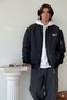 Oversized Men's Black Bomber Jacket - Water-Repellent Fabric Transitional Pilot Jacket