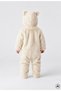 Baby Plush Astronaut Jumpsuit Cream Color Hooded Eared Footed Winter Wear - 5
