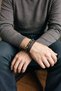 Green Natural Stone Men's Leather Bracelet with Brown Weave Detail - 2