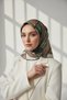 Crystal Marble Pattern Mint Green - Khaki Color 90X90 Scarf (Silk Free) Edge Stitching Shape Hand Upright - 2