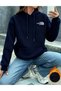The Fishing Printed K Hooded Navy Blue Sweatshirt with Fleece Inside