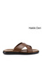 Men's Walnut Cross-Strapped Genuine Leather Slippers