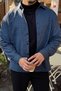Yuan Oversize Fit 100% Cotton Men's Navy Blue Plaid Shirt - 5