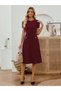 Women's Short Sleeve Crew Neck Midi Imported Crepe Dress with Pocket Detail - 4