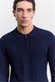 Men's Navy Blue Polo Collar Zippered Rayon Blended Regular Fit Knitwear Sweater A62Y5022 - 2