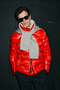 Roy Men's Shearling Goose down Shiny Puffer Coat Orange - 2