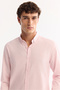 Men's Light Pink Buttoned Collar 100% Cotton Linen Textured Comfort Fit Shirt E002141 - 2