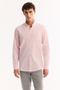 Men's Light Pink Buttoned Collar 100% Cotton Linen Textured Comfort Fit Shirt E002141 - 5