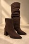 Women's Bitter Brown Suede Drawstring Detachable Boots - 3