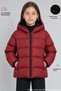 Girl's Burgundy Fleece Inside Furry Hooded Waterproof Wind Resistant Inflatable Winter Jacket Coat