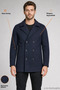 Men's Navy Blue Double-Breasted Collar Wind-Resistant Winter Cashmere Jacket with Quilted Interior