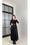 Women's Crew Neck Long Sleeve Belted Two Color Combination Maxi Dress - 2