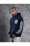 Racer Hooded Sleeve Printed Biker Navy Blue Sweatshirt - 3