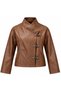Women's Brown Leather Look Metal Clasp Stand Collar Short Jacket