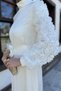 Women's Satin Evening Dress with Rose Figures on the Sleeves and Waist Belt - 3
