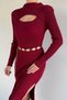 Gülseli Women's Lycra Knitwear Dress with Low-Cut Chest, Slits and Belt Accessories - 2