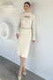 Gülseli Women's Lycra Knitwear Dress with Low-Cut Chest, Slits and Belt Accessories
