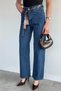 Women's High Waist Palazzo Jean Pants with Scarf Accessory - 2