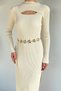 Gülseli Women's Lycra Knitwear Dress with Low-Cut Chest, Slits and Belt Accessories - 5