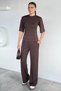 Women's Crew Neck Ribbed T-Shirt and Elastic Waist Pants Two-Piece Set