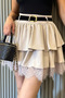 Women's Layered Skirt with Belt Accessories and Lace Detail