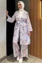 Floral Patterned Kimono Pants Hijab Double Set - 2