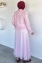 Guipure Detailed Shirt, Elastic Waist Skirt, Hijab, Two-Piece Set - 4