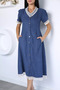 Gülseli Women's Full-Length Dress with Snap Fasteners and Guipure Detail and Pockets - 2